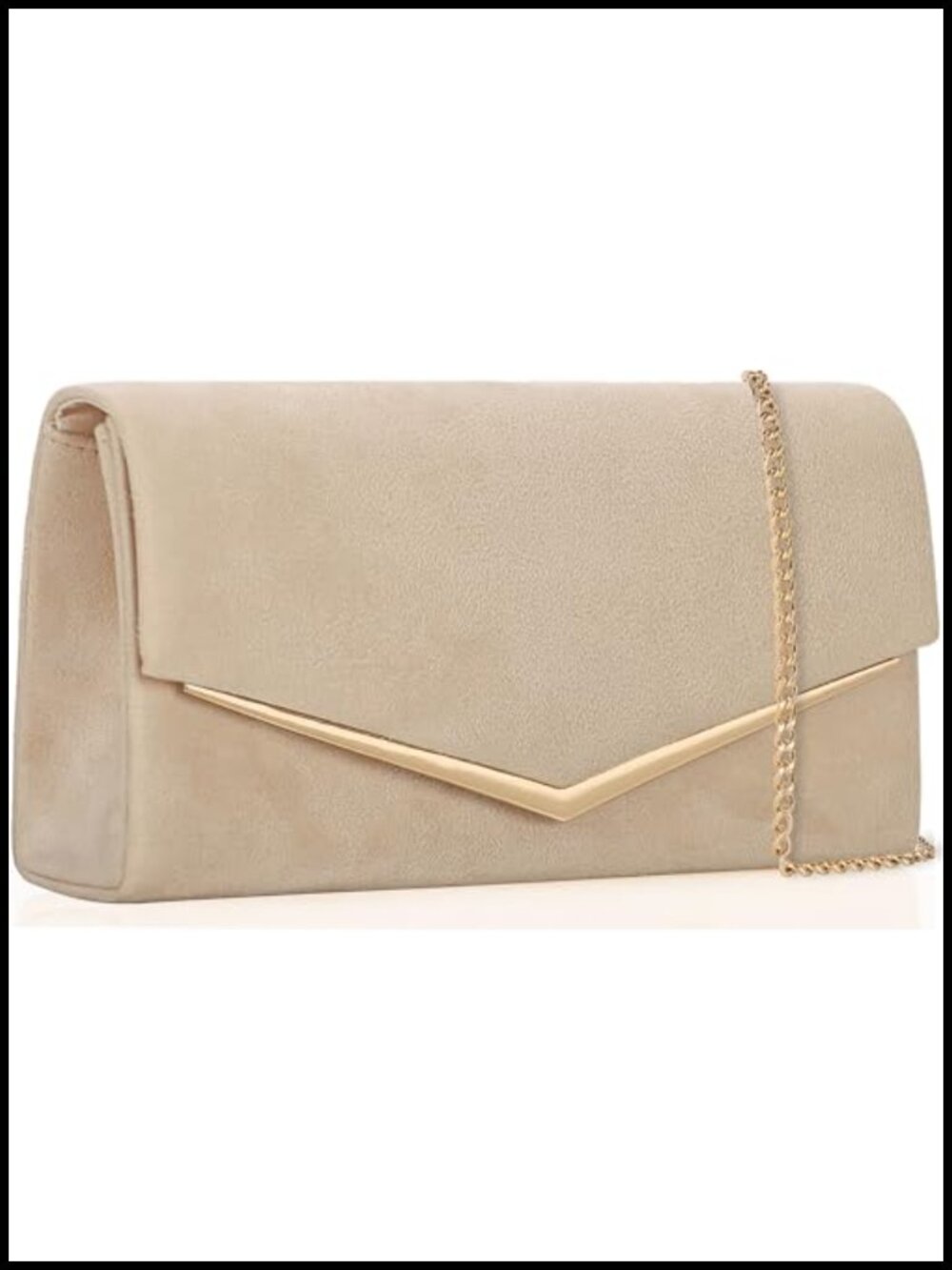 Faux Suede Velvet Foldover Evening Clutch Detachable Chain Clasp